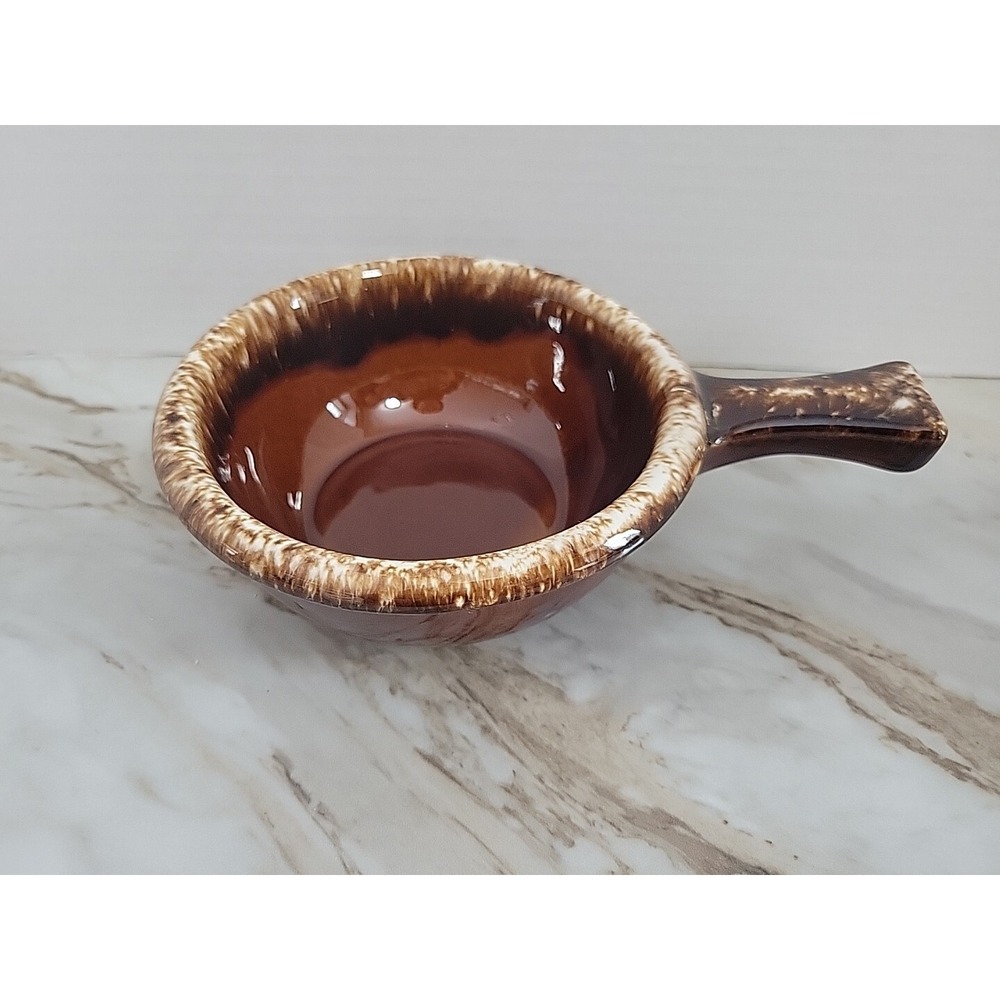 Vintage Brown Drip Soup Handle Bowl Hull Pottery Glazed Oven Proof USA